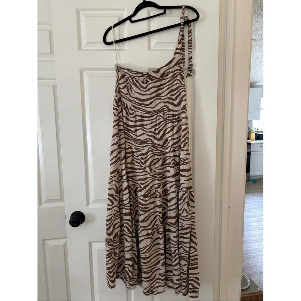 White Closet - One Shoulder Zebra Maxi Dress - Brown & Cream - Size M